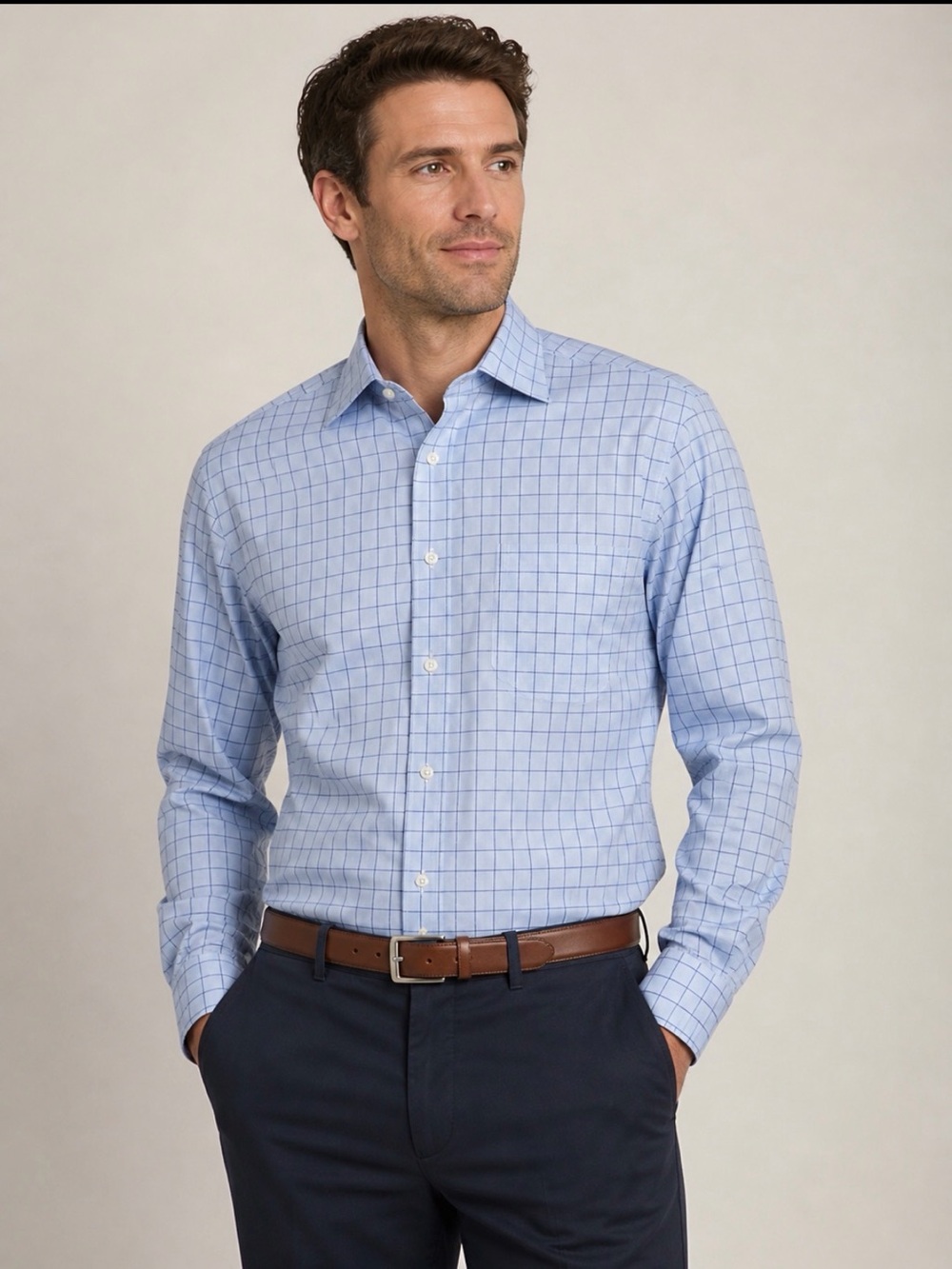 Brooks Brothers Regent Fit Blue Windowpane Dress Shirt 16.5-36 (L) Non-Iron